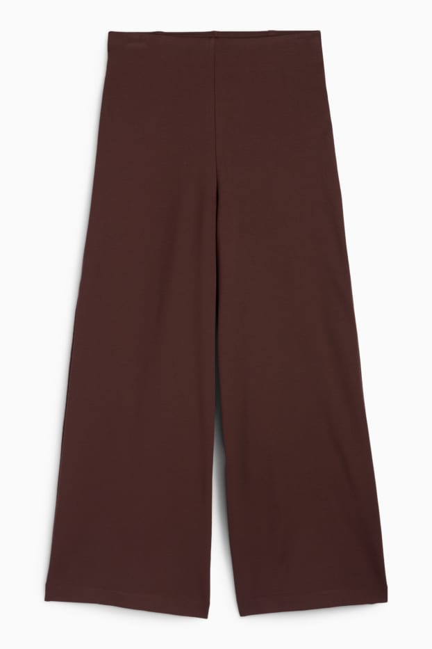 Femei - Pantaloni din jerseu - talie înaltă - wide leg - maro închis