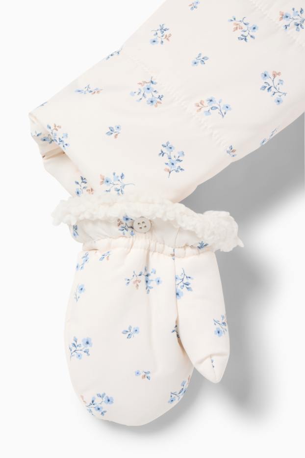 Bebeluși - fete - Floricele - costum de zăpadă cu glugă, bebeluși - alb-crem