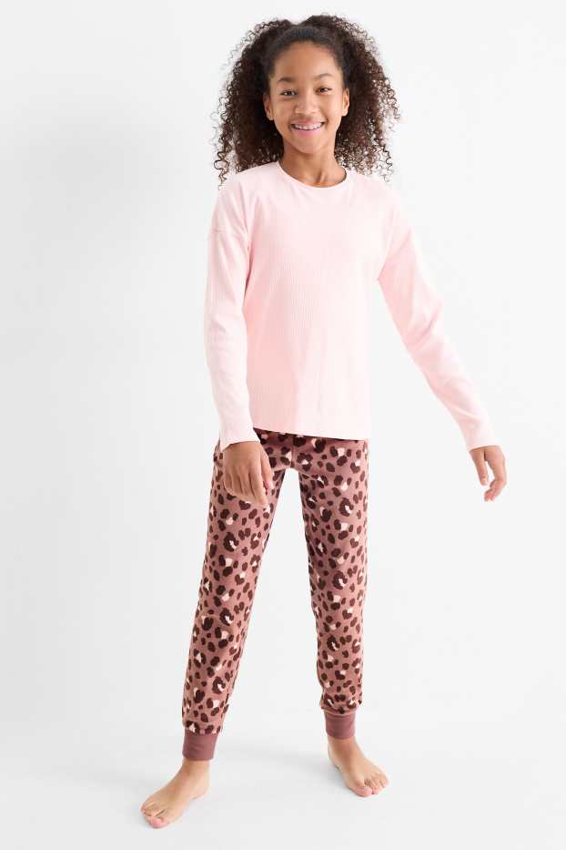 Copii - Fete - Multipack 2 perechi - pantaloni de pijama - bumbac organic - roz