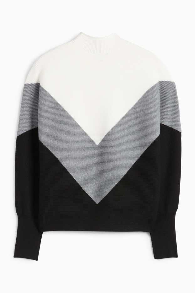Women - Jumper - ribbed - gray / black