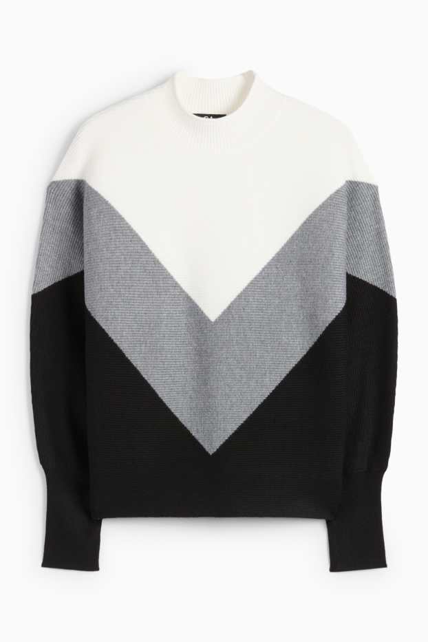 Women - Jumper - ribbed - gray / black