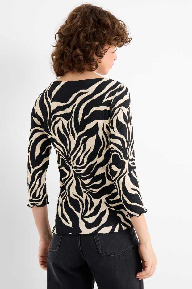 Damen - Langarmshirt - gemustert - strukturiert - schwarz / beige