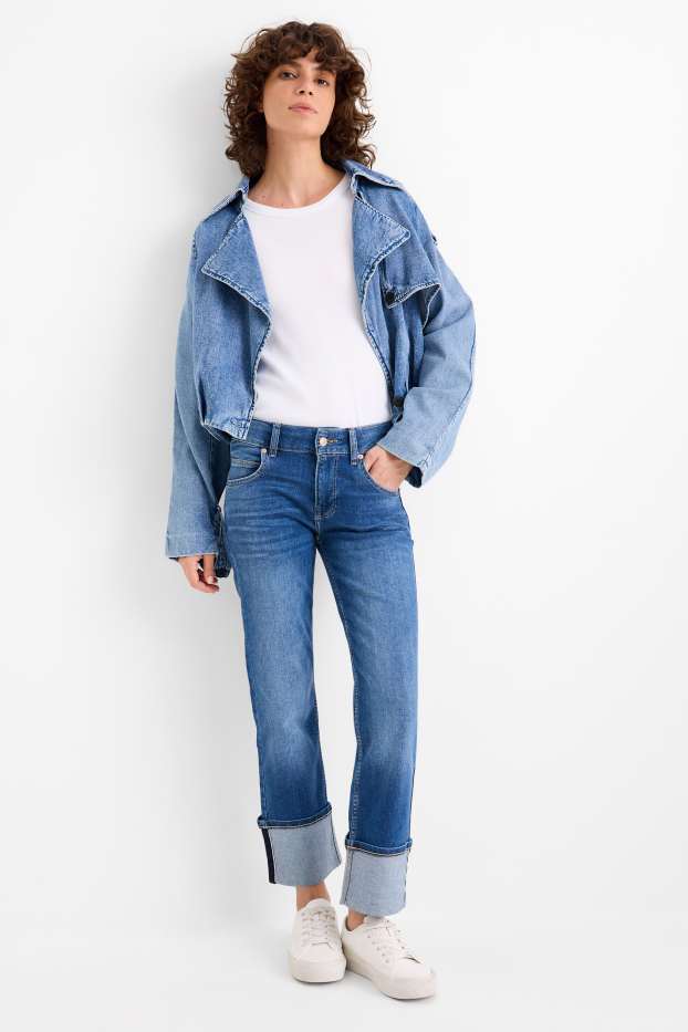 Femei - Straight jeans - talie medie - LYCRA® - denim-albastru