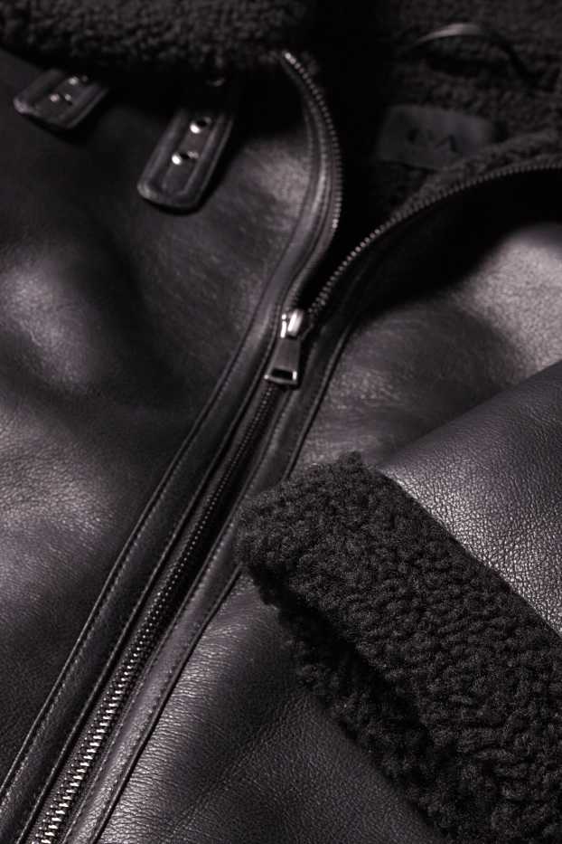 Femei - Jachetă din piele shearling falsă - imitație de piele - negru