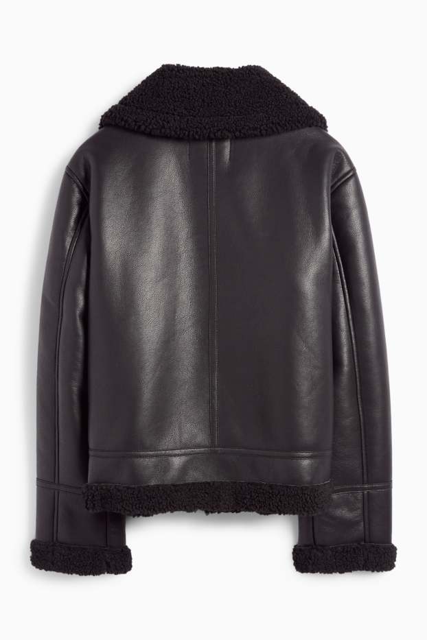 Femei - Jachetă din piele shearling falsă - imitație de piele - negru