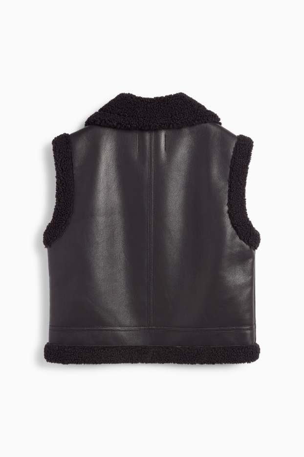 Femei - Vestă din piele shearling sintetică - imitație de piele - negru