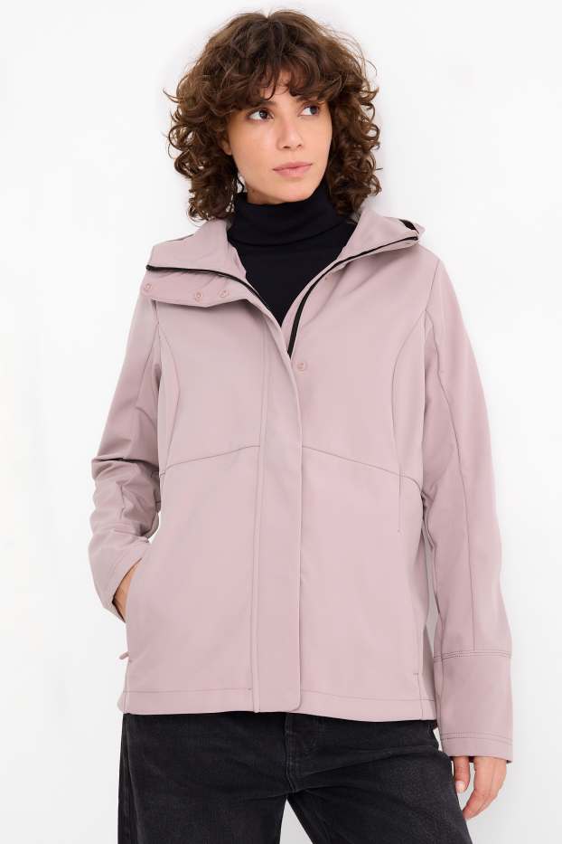 Femei - Geacă softshell cu glugă - rezistentă la apă - 4 Way Stretch - roz deschis