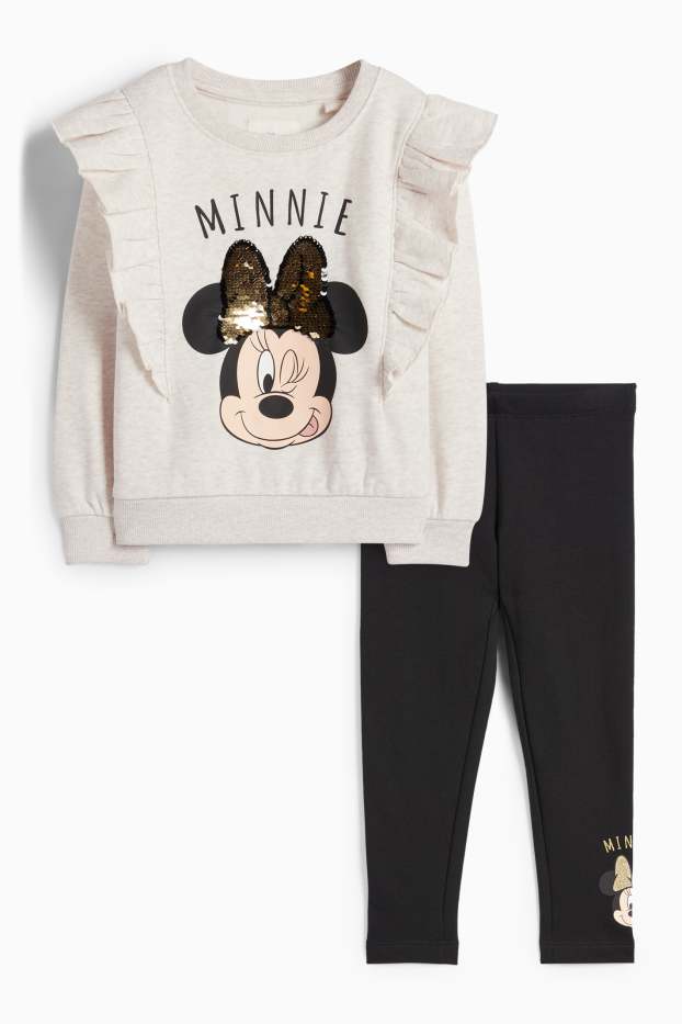 Copii - Fete - Minnie Mouse - set - bluză de molton și colanți termoizolanți - 2 piese - bej