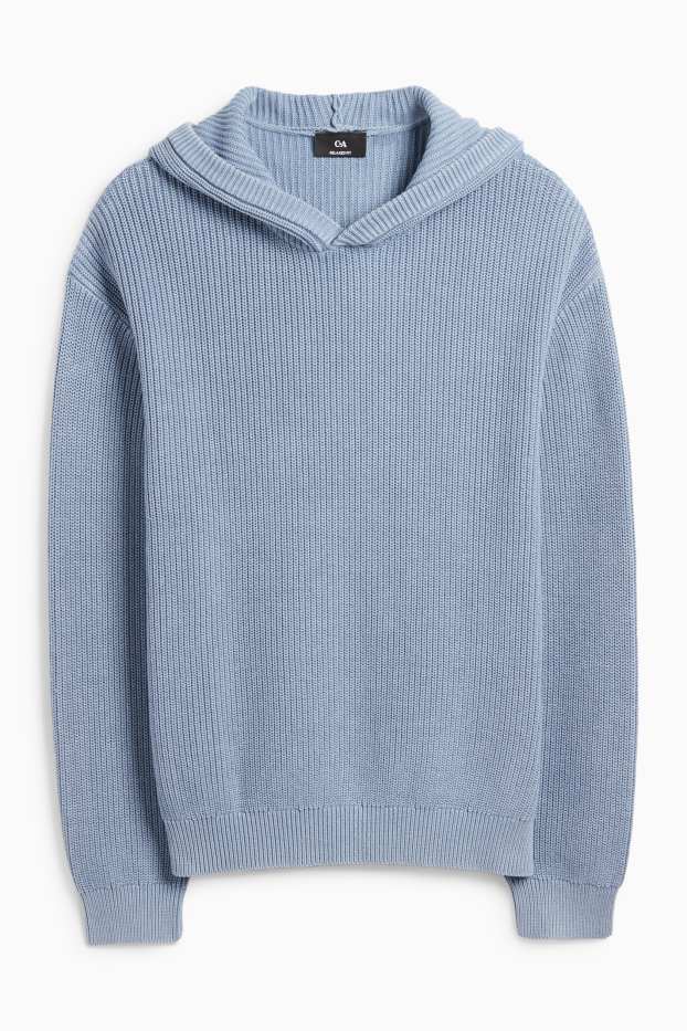 Herren - Kapuzenpullover - gerippt - hellblau