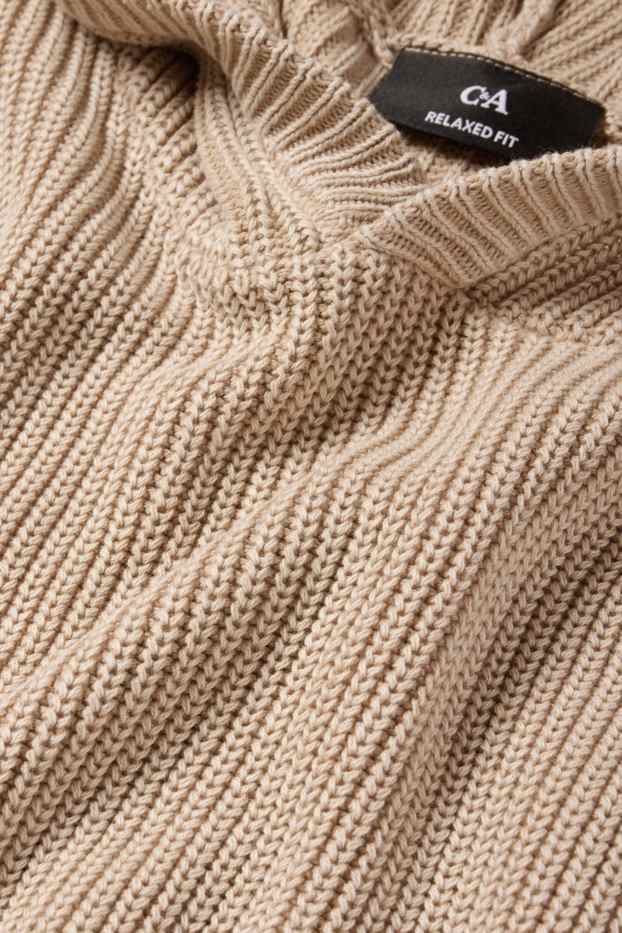 Hommes - Pull à capuche - finition côtelée - beige