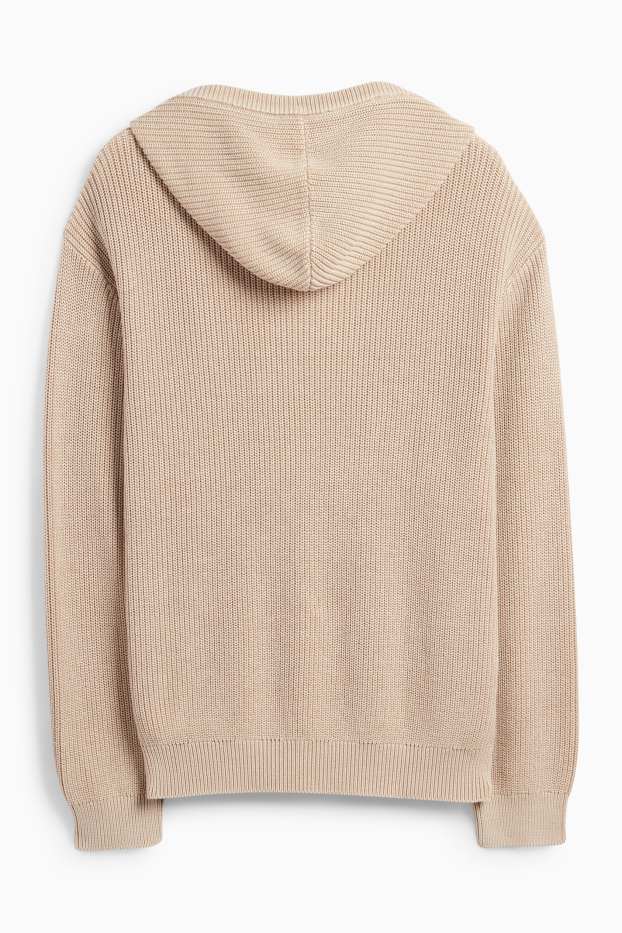 Hommes - Pull à capuche - finition côtelée - beige