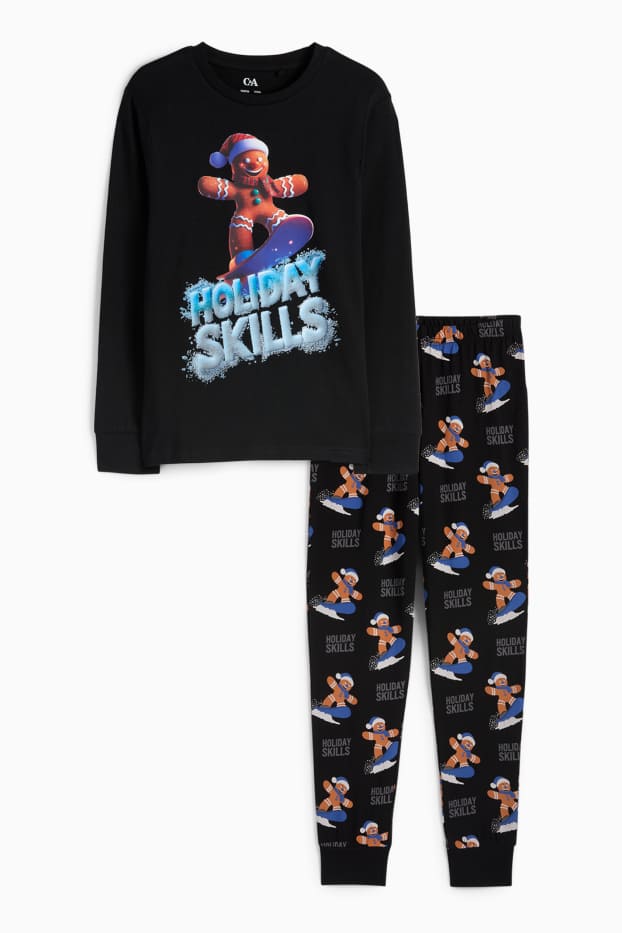 Copii - Băieți - Omuleț de turtă dulce - pijama cu motive de Crăciun - 2 piese - negru