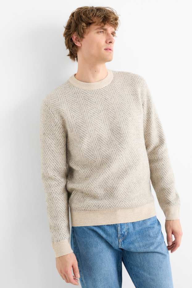 Hommes - Pull - à motif - beige