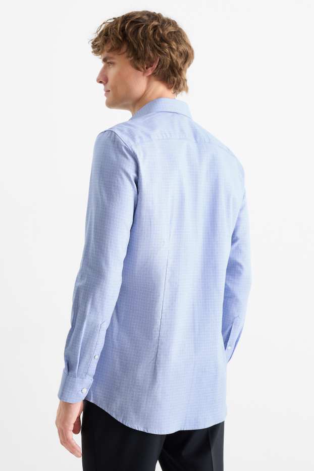 Bărbați - Cămașă office - slim fit - guler italian - în carouri - albastru