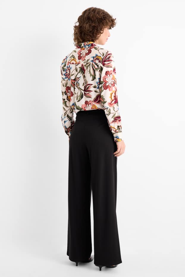 Damen - Jersey-Hose - High Waist - Wide Leg - schwarz
