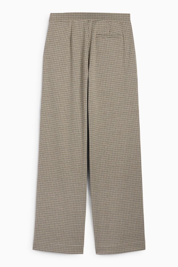 Femei - Pantaloni din jerseu - talie înaltă - wide leg - în carouri - bej deschis