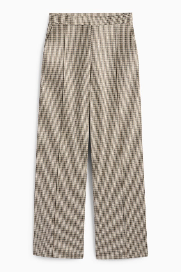 Femei - Pantaloni din jerseu - talie înaltă - wide leg - în carouri - bej deschis
