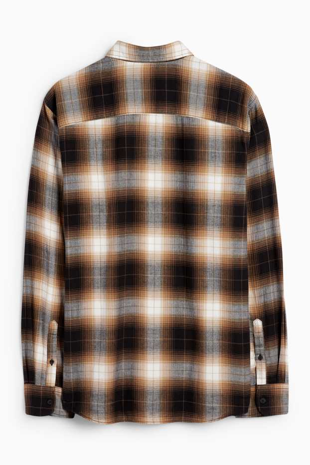 Men - Shirt - regular fit - kent collar - check - light brown