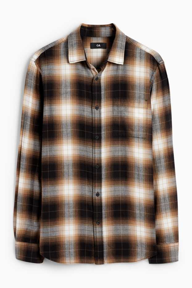 Men - Shirt - regular fit - kent collar - check - light brown