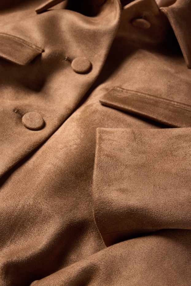 Femei - Blazer crop - imitație de piele întoarsă - bej