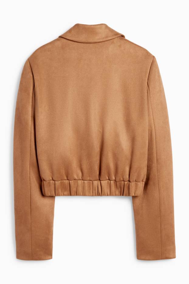Femei - Blazer crop - imitație de piele întoarsă - bej
