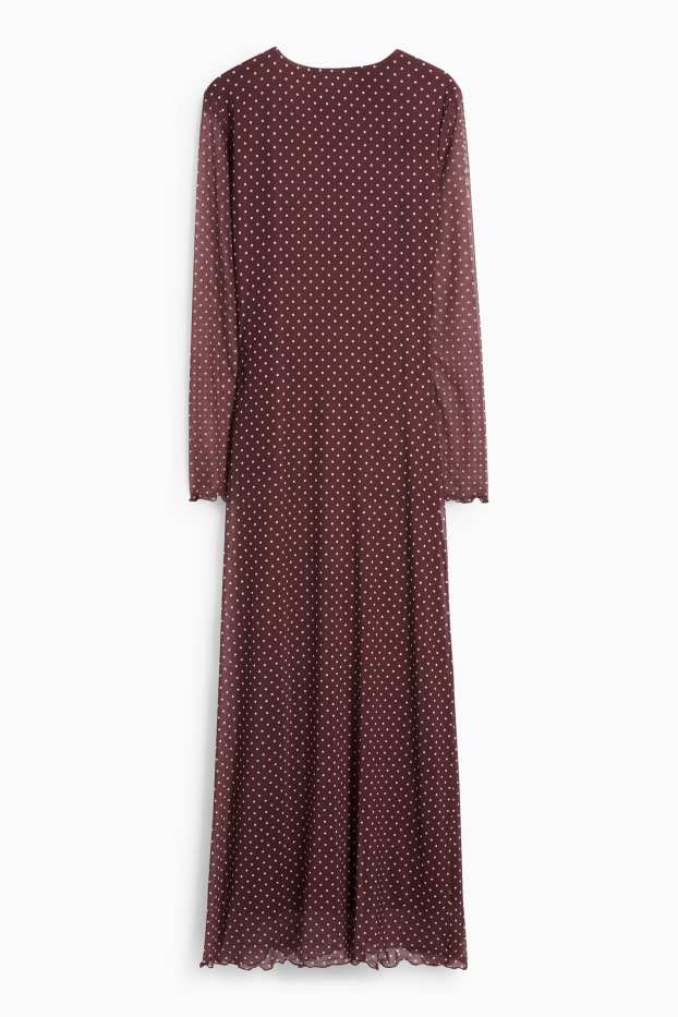 Femei - Rochie din plasă - cu buline - vișiniu