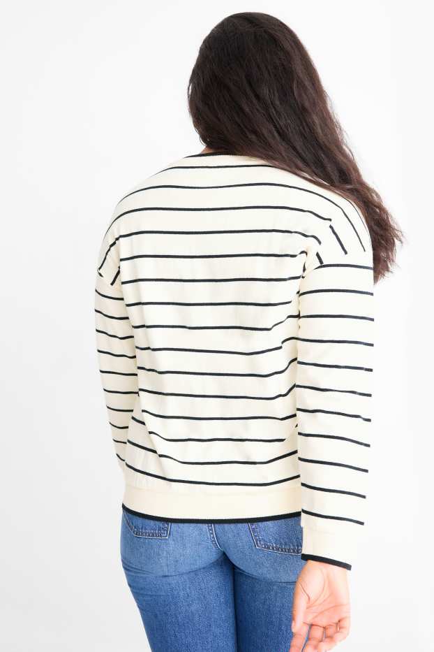 Femei - Cardigan tricotat - cu dungi - alb-crem