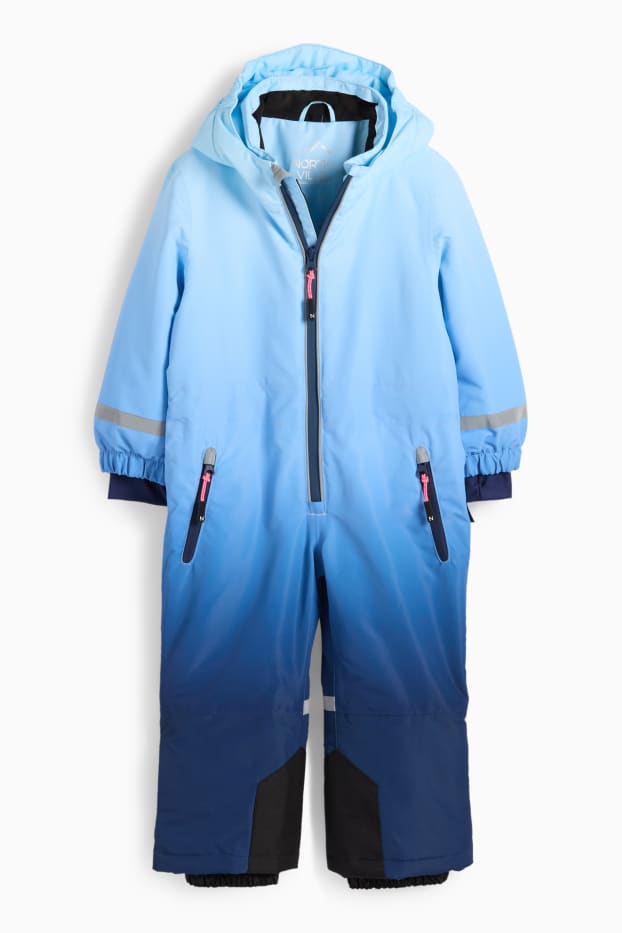 Children Girls - Ski suit with hood - waterproof - patterned - light blue