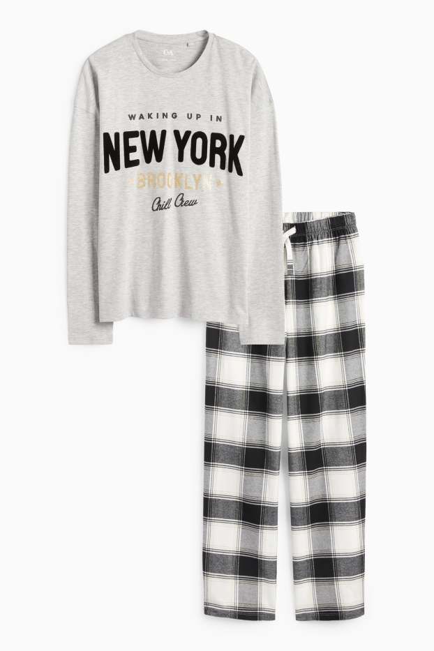 Copii - Fete - New York - pijama cu pantaloni din flanel - 2 piese - gri deschis melanj