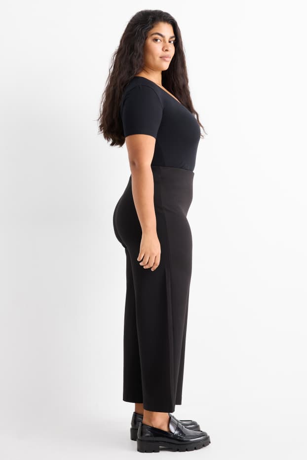 Femei - Pantaloni din jerseu - talie înaltă - wide leg - negru