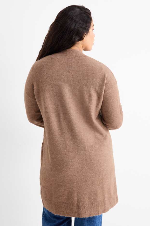 Femei - Cardigan tricotat lung - maro deschis