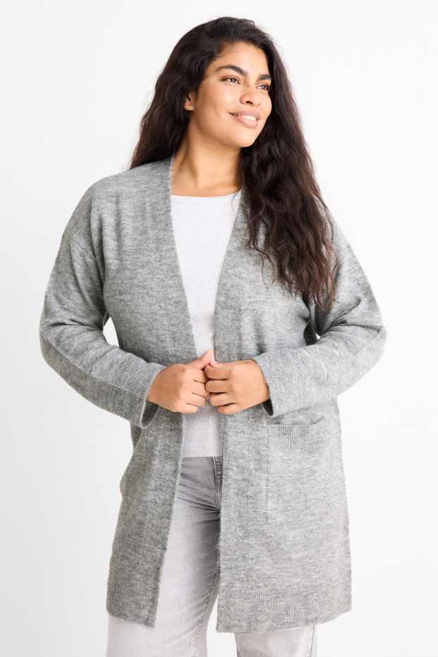 Femei - Cardigan tricotat lung - gri