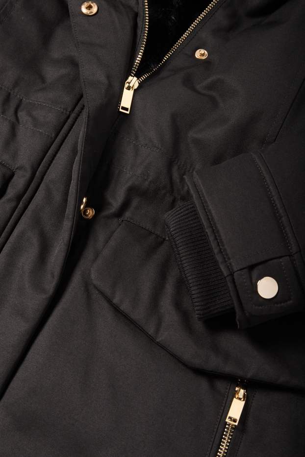 Femei - Parka cu glugă - căptușită - negru