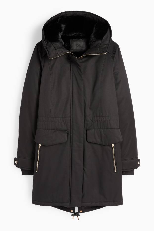 Femei - Parka cu glugă - căptușită - negru