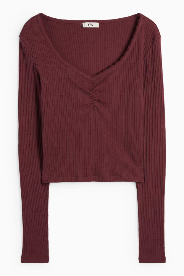 Damen - Langarmshirt - Slim Fit - gerippt - bordeaux