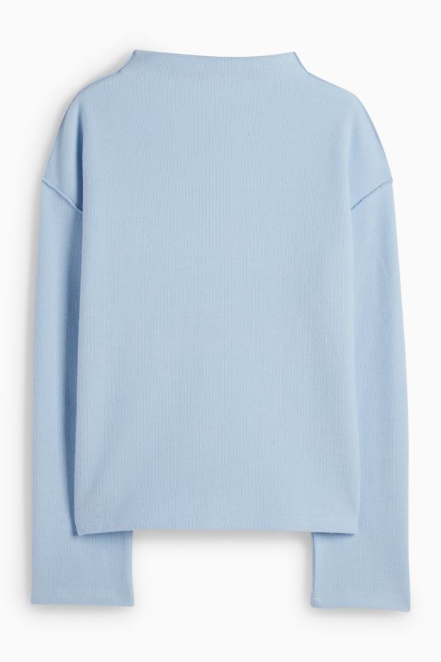 Women - Sweatshirt - ribbed - light blue