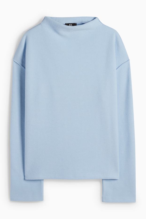 Women - Sweatshirt - ribbed - light blue
