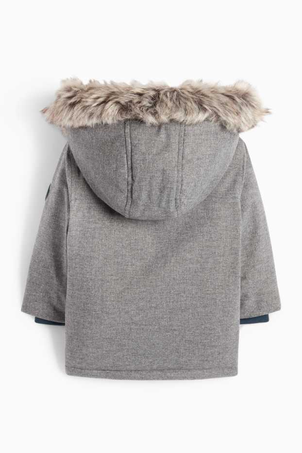 Bebeluși - băieți - Vulpe - parka bebeluși, cu glugă și aplicații din blană artificială - taupe