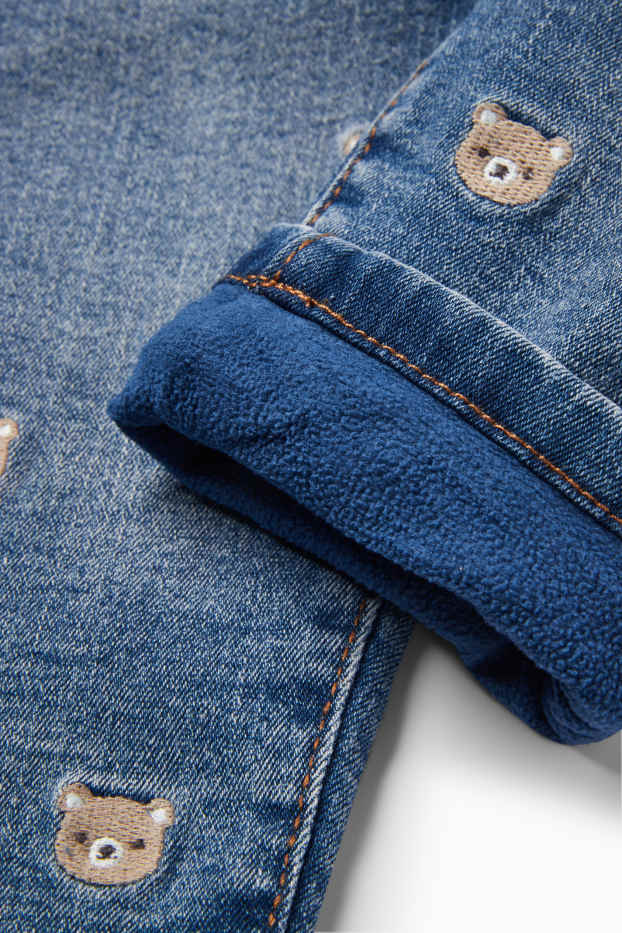 Bebeluși - fete - Ursuleț - jeans bebeluși - jeans termoizolanți - denim-albastru