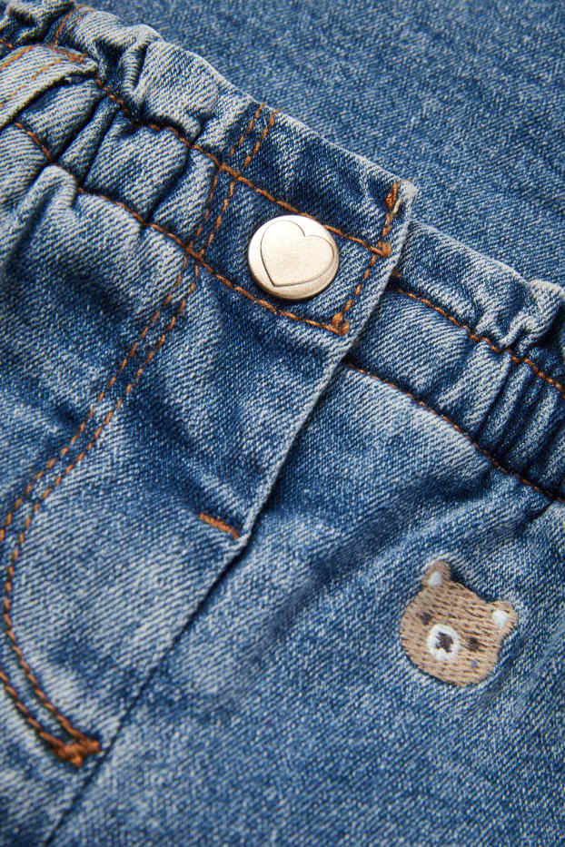 Bebeluși - fete - Ursuleț - jeans bebeluși - jeans termoizolanți - denim-albastru
