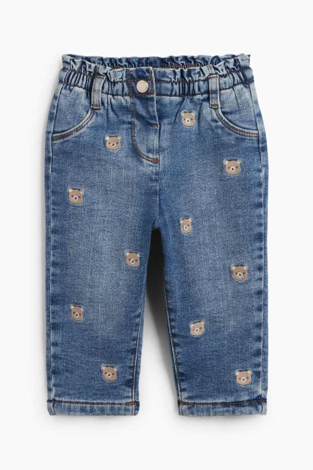 Bebeluși - fete - Ursuleț - jeans bebeluși - jeans termoizolanți - denim-albastru