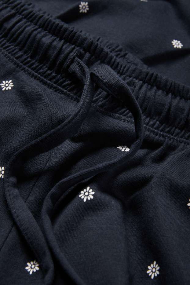 Femei - Pantaloni de pijama - cu flori - albastru închis