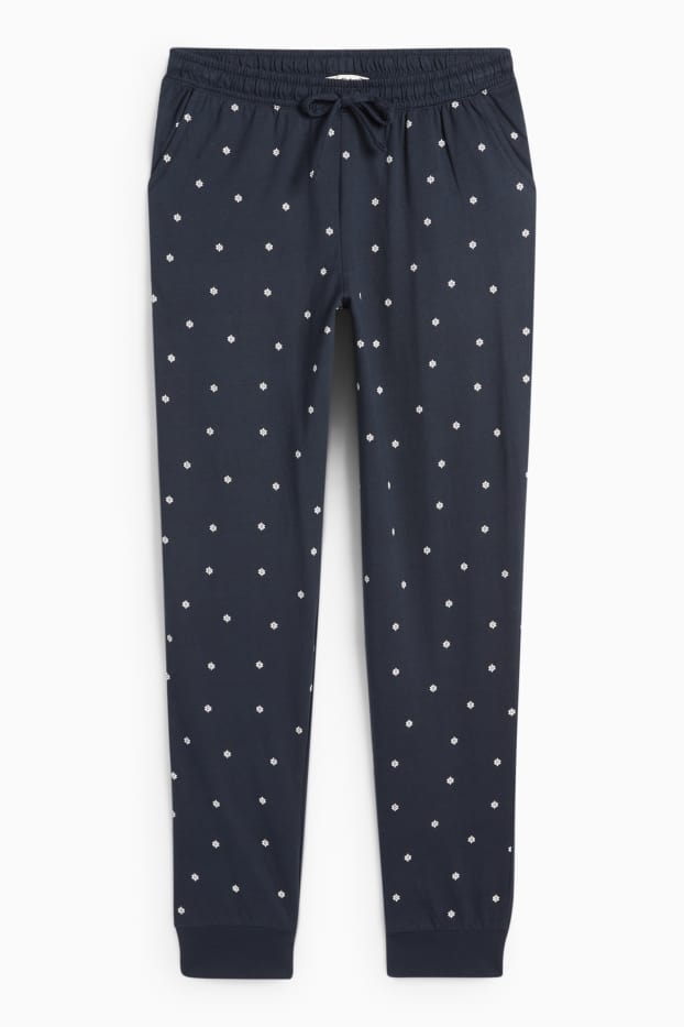 Femei - Pantaloni de pijama - cu flori - albastru închis