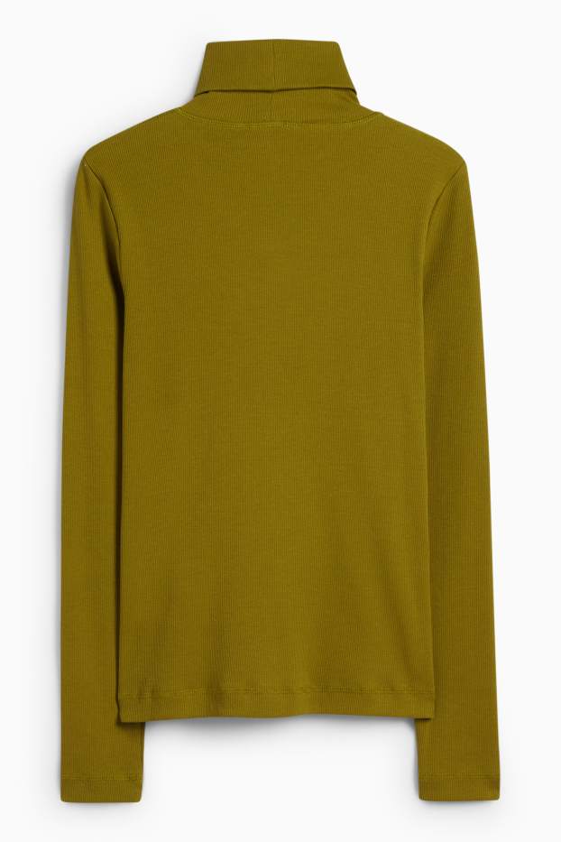Damen - Rollkragenshirt - gerippt - dunkelgrün