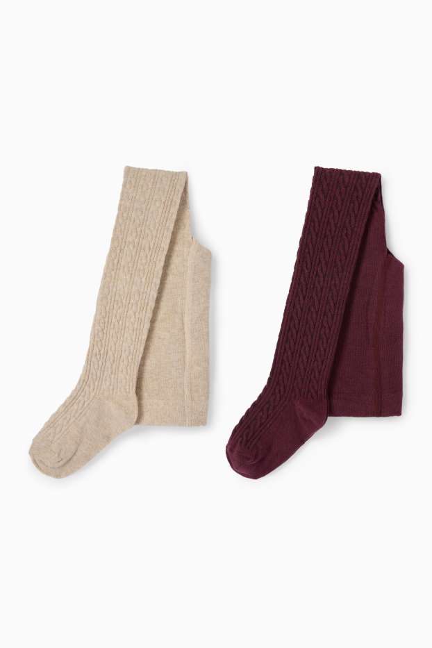 Children Girls - Multipack of 2 - tights - cable knit pattern - bordeaux
