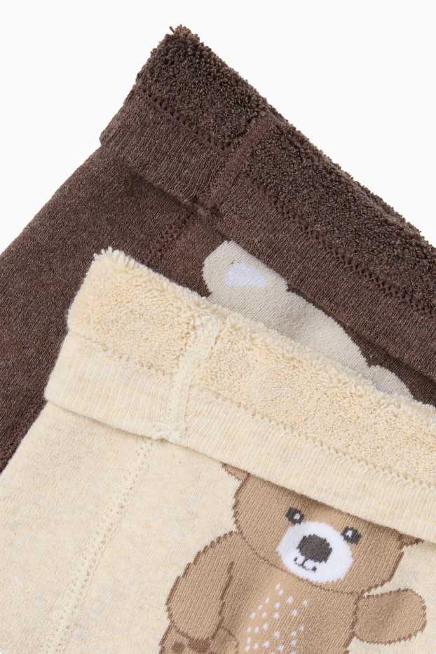 Bebeluși - fete - Multipack 2 perechi - urs - dresuri termoizolante antialunecare pentru bebeluși - bej deschis