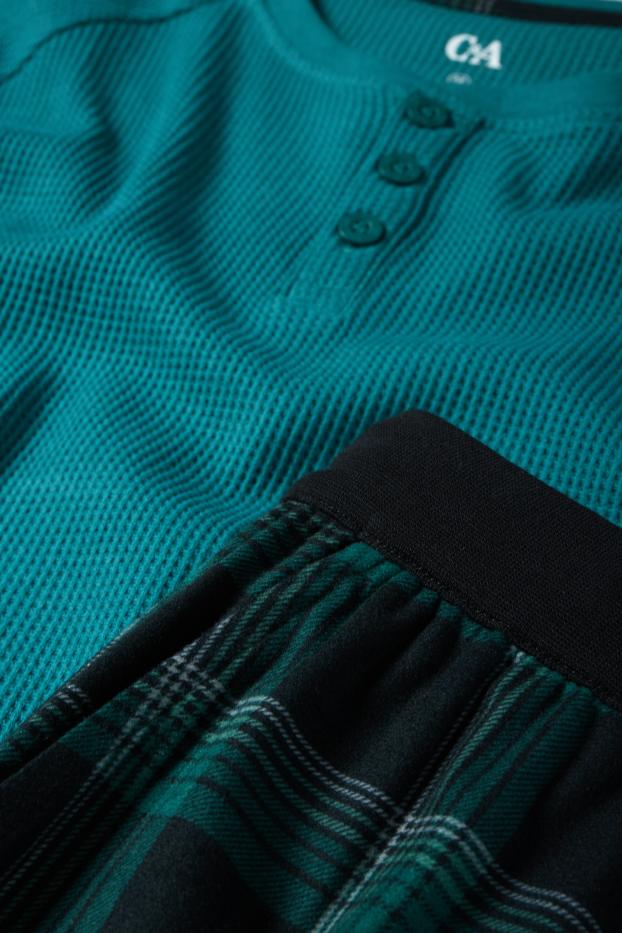 Bărbați - Pijama cu pantaloni din flanel - turcoaz închis
