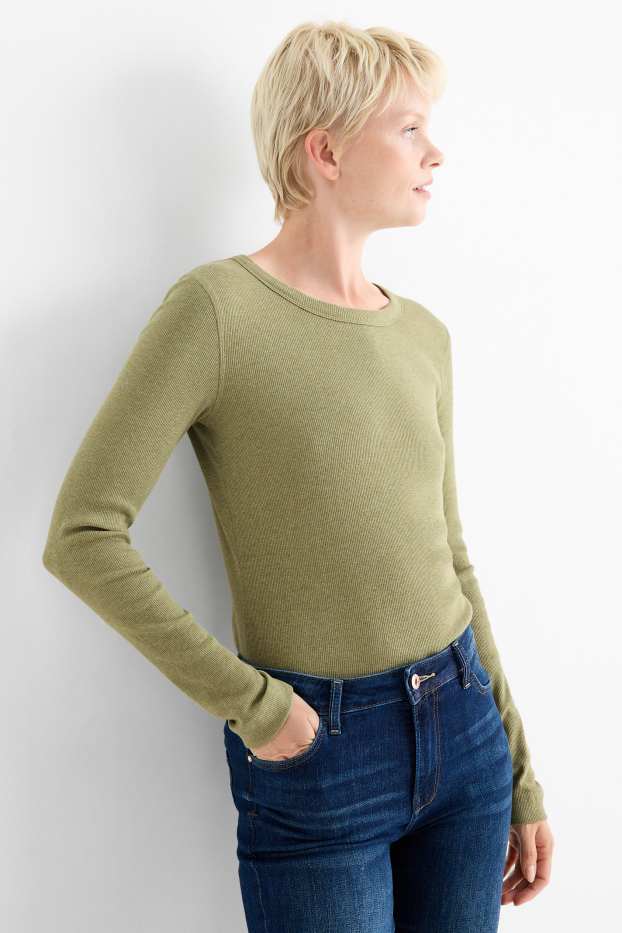Dames - Longsleeve - geribd - lichtgroen