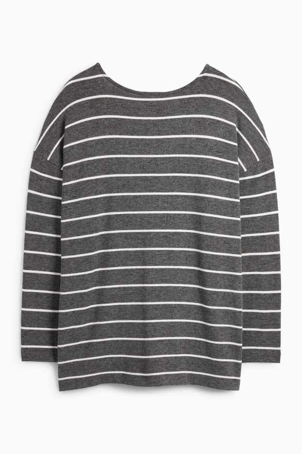 Femei - Tricou cu mânecă lungă - relaxed fit - cu dungi - gri închis / alb
