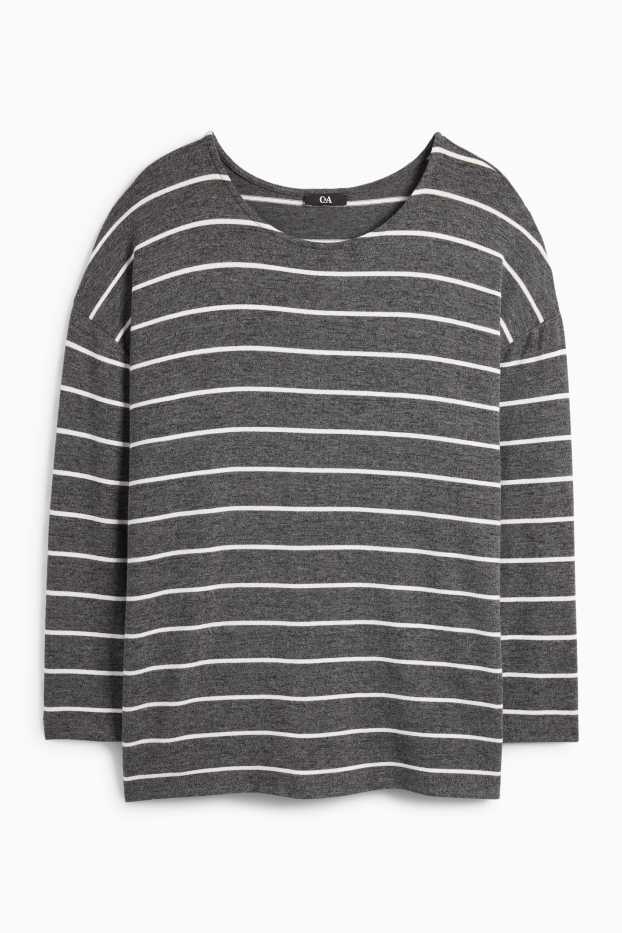 Femei - Tricou cu mânecă lungă - relaxed fit - cu dungi - gri închis / alb